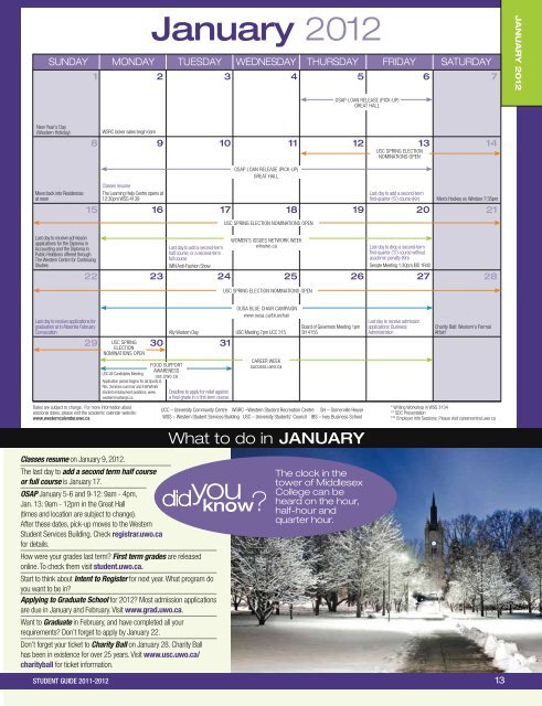 Downloadable - Academic Calendar - University of Western Ontario