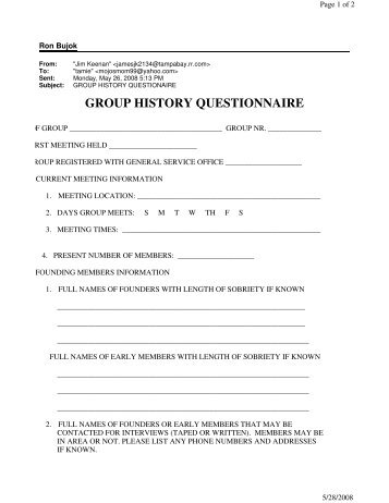 GROUP HISTORY QUESTIONNAIRE