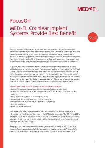 MED-EL Cochlear Implant Systems Provide Best Benefit FocusOn