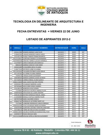 Convocados a entrevista 2012-2 Delineantes de Arquitectura e ...