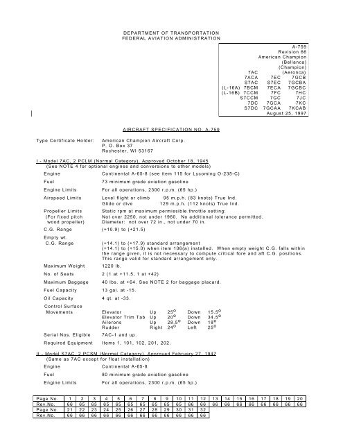 Aeronca 7ac Type Certificate Data Sheet Antique Airfield
