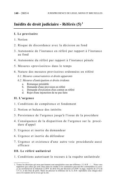 Inédits de droit judiciaire - Référés (5)1 - Procedurecivile.be