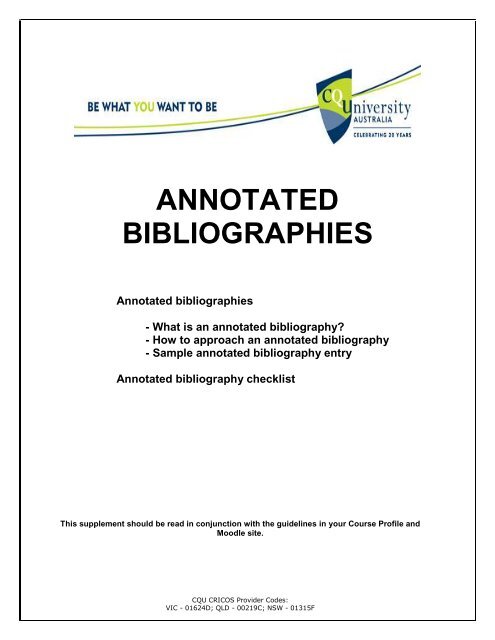 annotated bibliographies central queensland university bibliographies