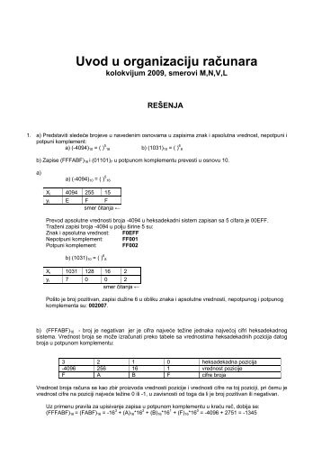 Uvod u organizaciju raÄunara - Ncd.matf.bg.ac.rs