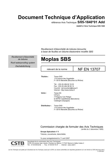 Document Technique d'Application Moplas SBS - Texsa