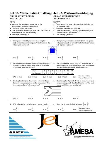 Jet SA Mathematics Challenge Jet SA Wiskunde-uitdaging - AMESA