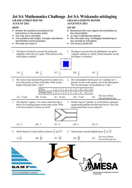 Jet SA Mathematics Challenge Jet SA Wiskunde-uitdaging - AMESA