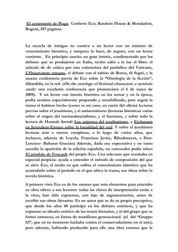 Reseña del libro de Umberto Eco EL CEMENTERIO DE PRAGA