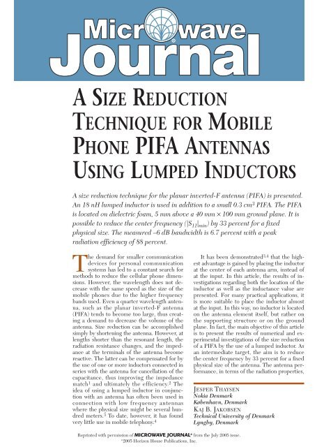 asize reduction technique for mobile phone pifa antennas ... - Speag