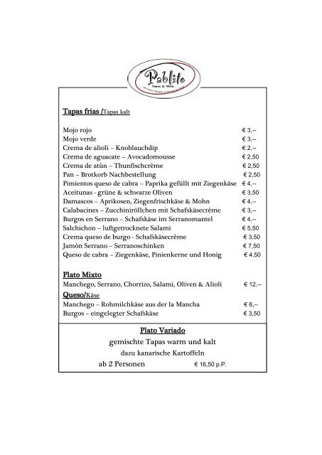 Speisekarte (PDF, 716 KB) - Pablito Tapas & Wein