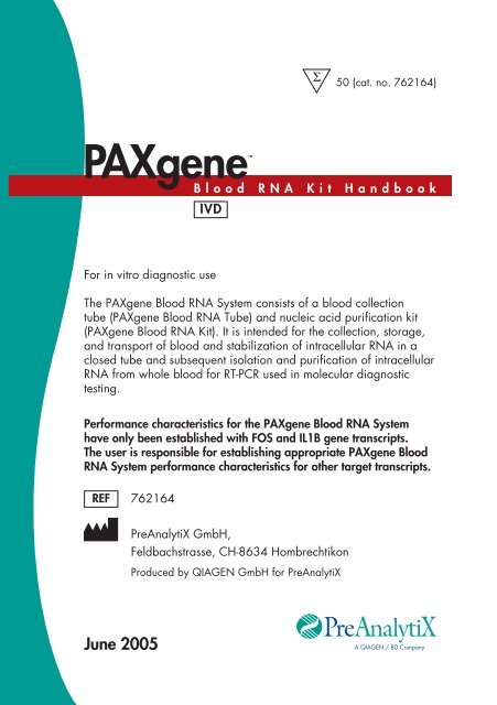 PaxGene Blood RNA Kit Handbook - Plastisch chirurgen