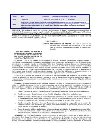 CIRCULAR F-2.2 mediante la cual se dan a conocer a las ins - CNSF