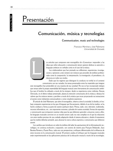 Comunicación, música y tecnologías - Revista Comunicar