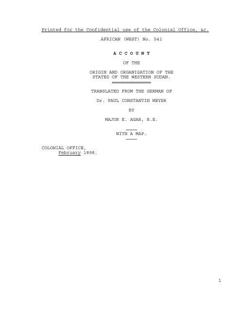 Paul Constantin Meyer Account Of The Origin And The Harriet