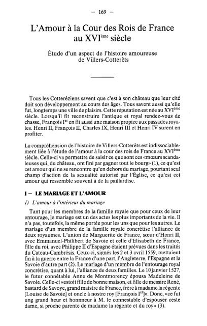 L'Amour Ã  la Cour des Rois de France au XVIâââ siÃ¨cle
