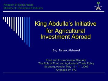 King Abdullah's Initiative for Agricultural Investment Abroad