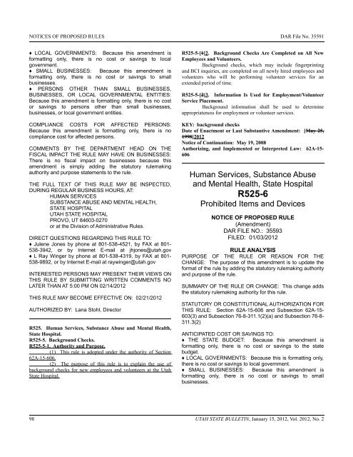 Utah State Bulletin, January 15, 2012, Vol. 2012, No. 2