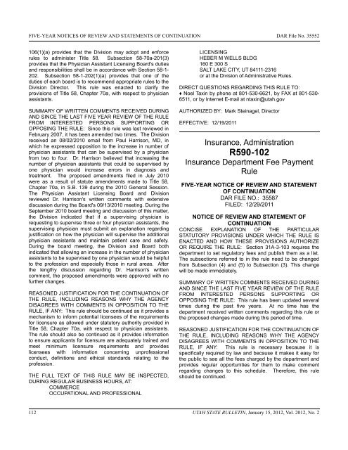 Utah State Bulletin, January 15, 2012, Vol. 2012, No. 2