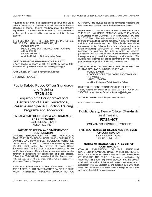 Utah State Bulletin, January 15, 2012, Vol. 2012, No. 2