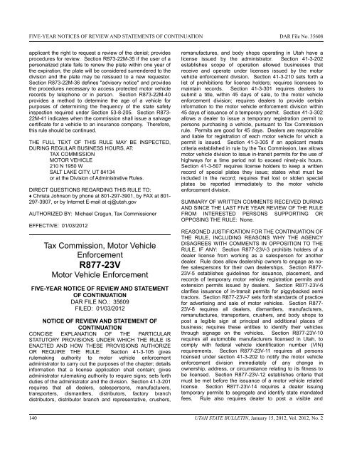 Utah State Bulletin, January 15, 2012, Vol. 2012, No. 2