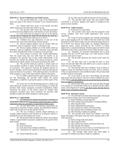 Utah State Bulletin, January 15, 2012, Vol. 2012, No. 2