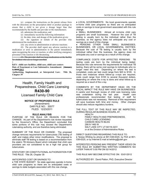 Utah State Bulletin, January 15, 2012, Vol. 2012, No. 2