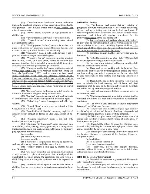 Utah State Bulletin, January 15, 2012, Vol. 2012, No. 2