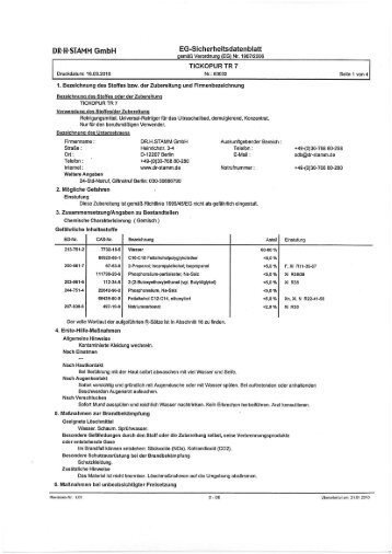 Technisches Datenblatt / Sicherheitsdatenblatt fÃ¼r TICKOPUR TR 7 als