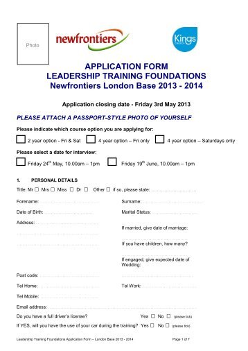 Leadership Training Foundations - Application Form - King's Church ...