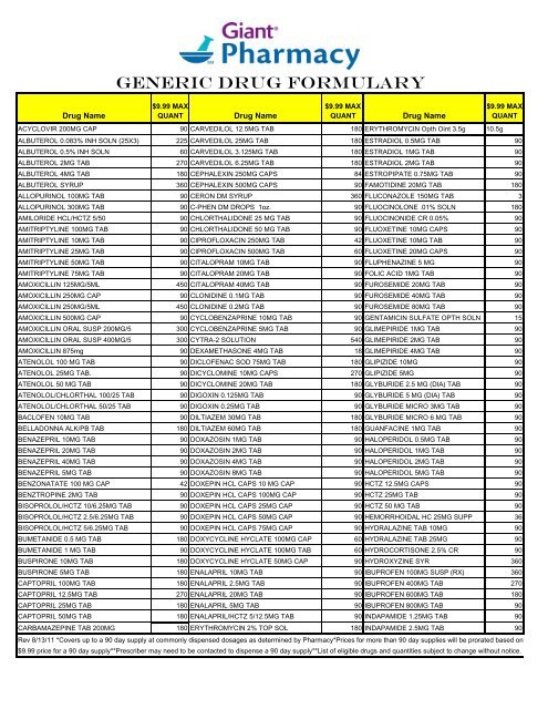 9.99 generic list - 2 sided - GLrevised 8-13 - Giant