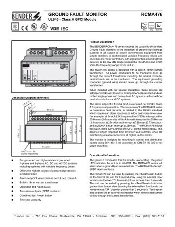 GROUND FAULT MONITOR RCMA476 - Bender