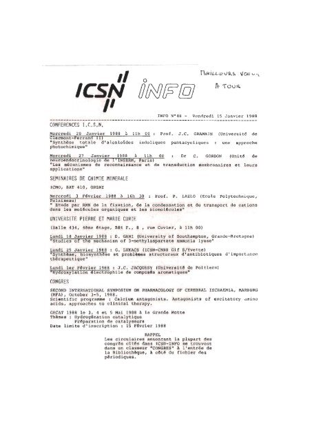 Condon Unlta C De O Historique De L Icsn Cnrs