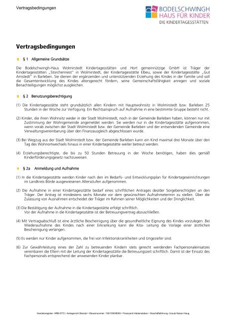 Vertragsbedingungen - Kita und Hort gGmbH