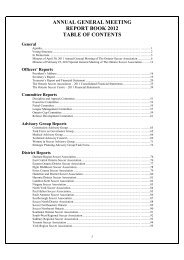 AGM Report Book - Table of Contents - Ontario Soccer Association