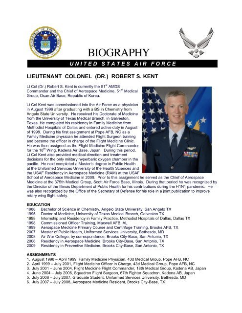 LIEUTENANT COLONEL (DR.) ROBERT S. KENT - Osan Air Base