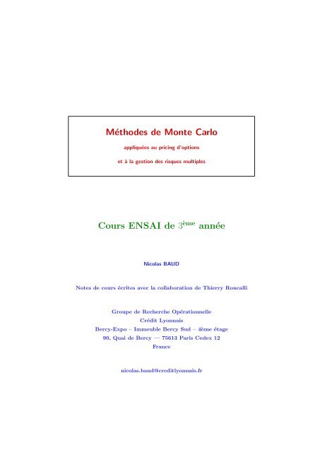 MÃ©thodes de Monte Carlo appliquÃ©es au pricing d ... - Maths-fi.com