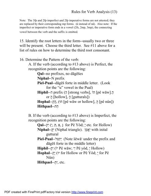 Hebrew Prefix Chart