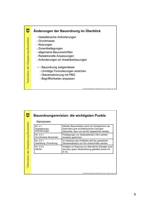 Teilrevision der Ortsplanung - Gemeinde Bonstetten