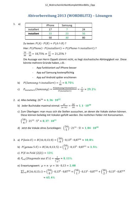 Abivorbereitung 2013 (WORDBLITZ) â LÃ¶sungen - Mathe-oli.de