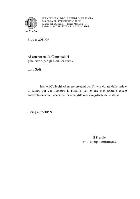 Prot. n. 2041/09 - UniversitÃ  degli Studi di Perugia