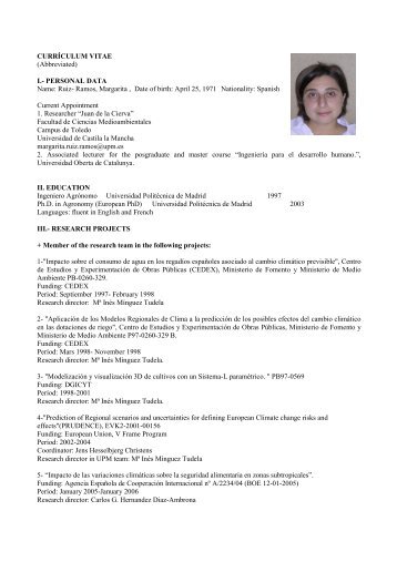 I.- PERSONAL DATA Name: Ruiz- Ramos, Margarita , Date of birth