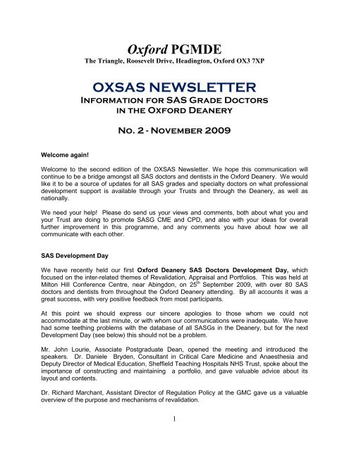 November 2009 OXSAS Newsletter - Oxford Deanery