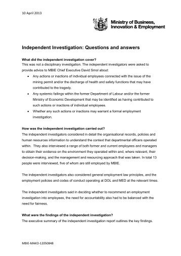Independent Investigation: Questions and answers - Ministry of ...