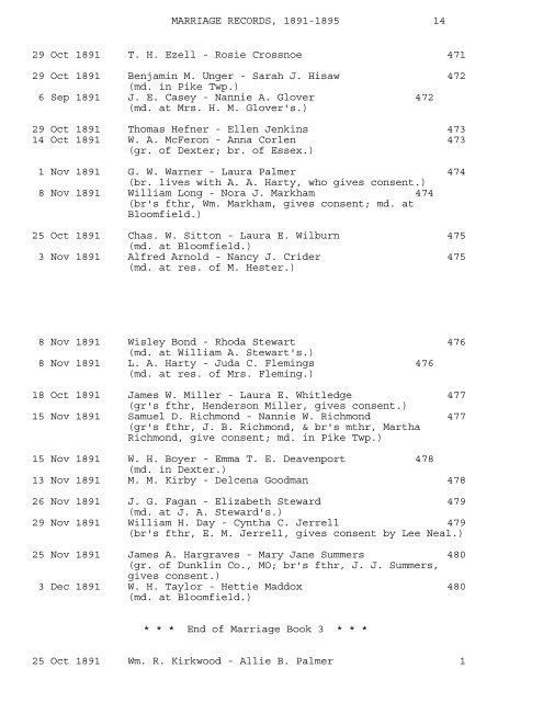 MARRIAGE RECORDS OF STODDARD COUNTY ... - RootsWeb