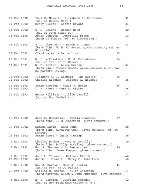 MARRIAGE RECORDS OF STODDARD COUNTY ... - RootsWeb