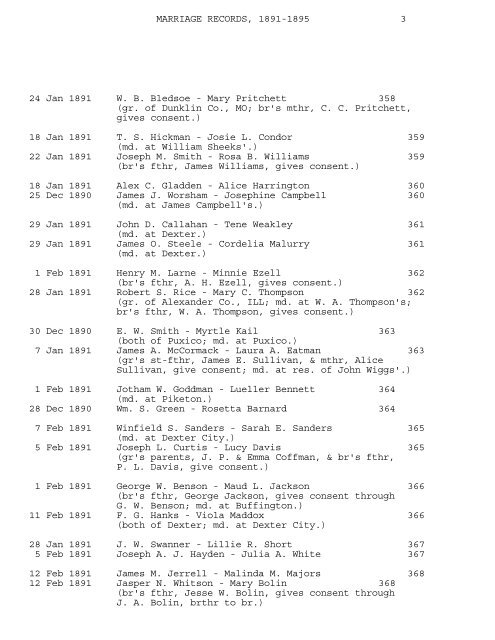 MARRIAGE RECORDS OF STODDARD COUNTY ... - RootsWeb