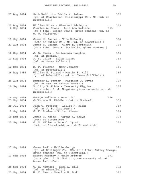 MARRIAGE RECORDS OF STODDARD COUNTY ... - RootsWeb