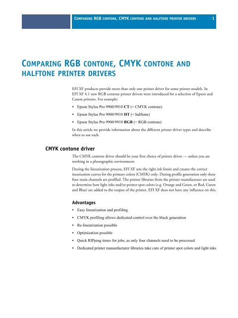 Comparing RGB contone, CMYK contone and halftoning ... - EFI