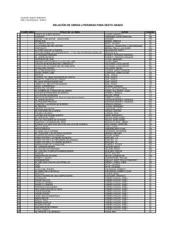 relación de obras literarias para sexto grado - Colegio Santa Teresita