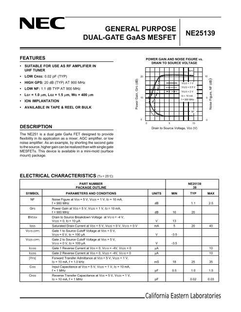 GENERAL PURPOSE DUAL-GATE GaAS MESFET NE25139 ...